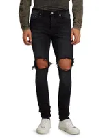 P002 Blowout Knees Distressed Slim-Straight Jeans