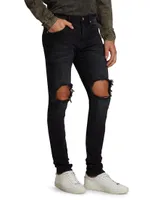 P002 Blowout Knees Distressed Slim-Straight Jeans