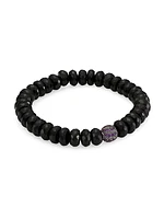 14K Yellow Gold, Black Spinel & Amethyst Pavé Ball Beaded Bracelet