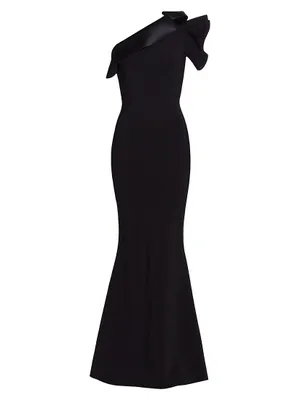 Kika Ra Ruffled One-Shoulder Trumpet Gown