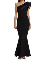 Kika Ra Ruffled One-Shoulder Trumpet Gown