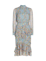 Isa Ruffled Silk Georgette Teardrop Print Dress