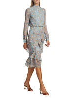 Isa Ruffled Silk Georgette Teardrop Print Dress