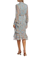 Isa Ruffled Silk Georgette Teardrop Print Dress