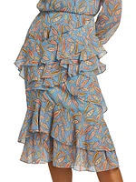 Isa Ruffled Silk Georgette Teardrop Print Dress