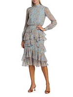 Isa Ruffled Silk Georgette Teardrop Print Dress