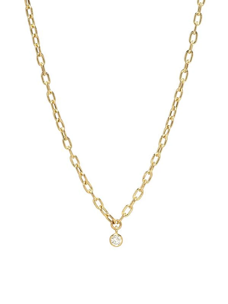 14K Yellow Gold & Bezel Diamond Pendant Necklace