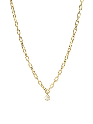 14K Yellow Gold & Bezel Diamond Pendant Necklace