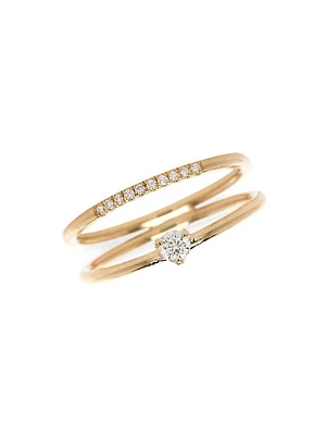 14K Yellow Gold & Diamonds Double Band Prong Ring