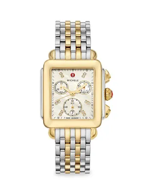 Deco 18K Yellow Gold & Diamond Chronograph Watch