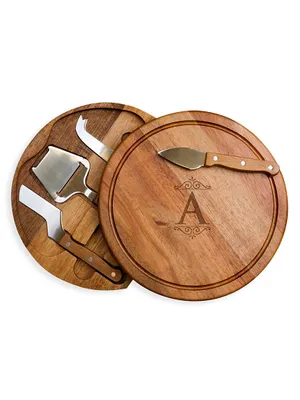 Monogram Circo Acacia Wood 5-Piece Cheese Board & Tool Set