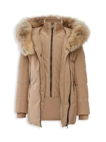 Girl's Coyote Fur-Trim Down Parka