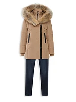 Girl's Coyote Fur-Trim Down Parka