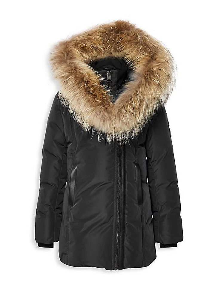 Girl's Coyote Fur-Trim Down Parka