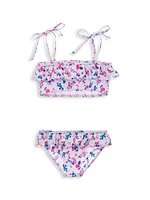 Little Girl's & Girl's Pretty Petals Long-Sleeve Shoulder Tie Bikini Set