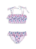 Little Girl's & Girl's Pretty Petals Long-Sleeve Shoulder Tie Bikini Set