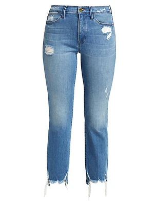 Le High High-Rise Distressed Stretch Straight-Leg Jeans