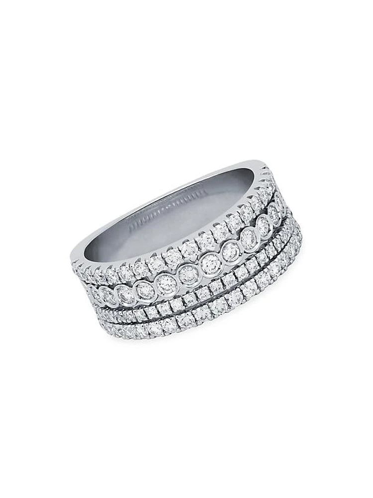 Splash 18K White Gold & Diamond 4-Row Ring