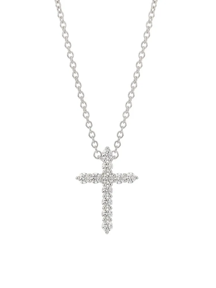 18K White Gold & Diamond Cross Pendant Necklace