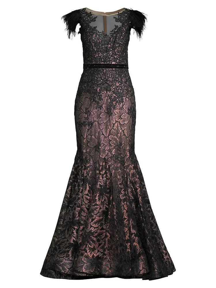 Velvet Floral Applique Mermaid Gown