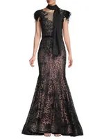 Velvet Floral Applique Mermaid Gown