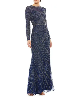 Sequin Long-Sleeve Gown