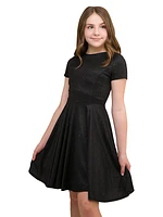 Girl's Glitter Short-Sleeve Fit-&-Flare Dress