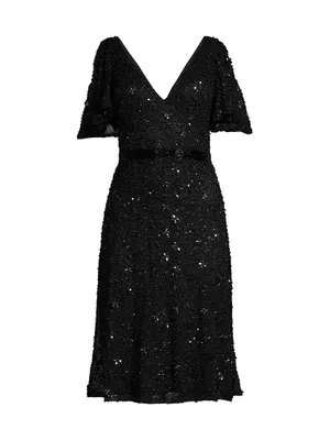 Butterfly-Sleeve Sequin A-Line Dress