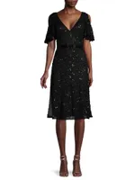 Butterfly-Sleeve Sequin A-Line Dress