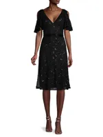 Butterfly-Sleeve Sequin A-Line Dress