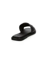 Double-T Monogram Padded Leather Slide Sandals