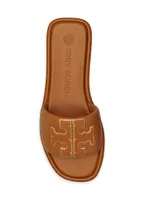 Double-T Monogram Padded Leather Slide Sandals
