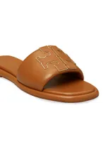 Double-T Monogram Padded Leather Slide Sandals
