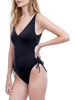 V-Neck Ruched One-Piece Swimsuit