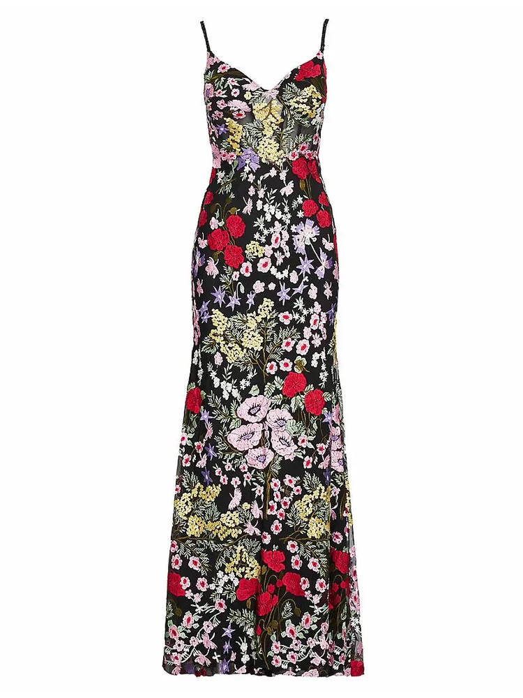 Floral Embroidery Lace Column Gown