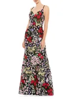 Floral Embroidery Lace Column Gown