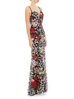 Floral Embroidery Lace Column Gown