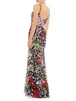 Floral Embroidery Lace Column Gown