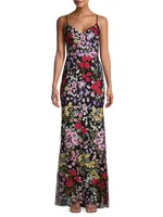 Floral Embroidery Lace Column Gown