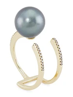 Scatter Claw 18K Gold, 0.09 TCW Diamond & Tahitian Pearl Ring