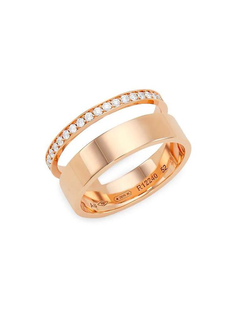 Berbere 18K Rose Gold, Red Lacquer & Diamond 2-Row Ring