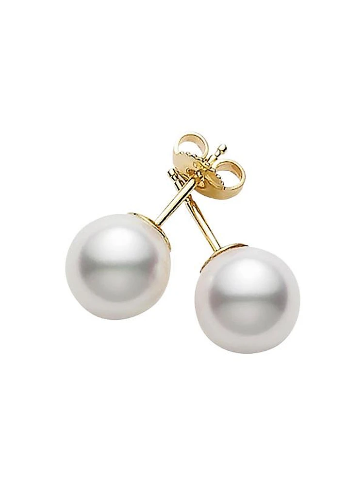 Essential Elements 18K Yellow Gold & 5MM White Cultured Pearl Stud Earrings