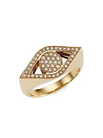 14K Yellow Gold & Diamond Large Evil Eye Signet Ring