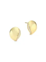 Wave 18K Yellow Gold & Pavé Diamond Stud Earrings