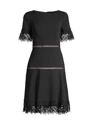 Lace-Trimmed Crepe Dress