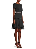 Lace-Trimmed Crepe Dress