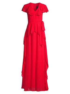 V-Neck Ruffle A-Line Gown