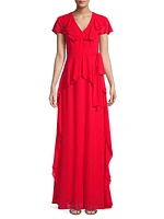 V-Neck Ruffle A-Line Gown