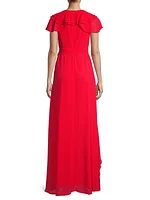 V-Neck Ruffle A-Line Gown