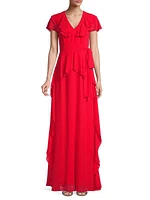 V-Neck Ruffle A-Line Gown